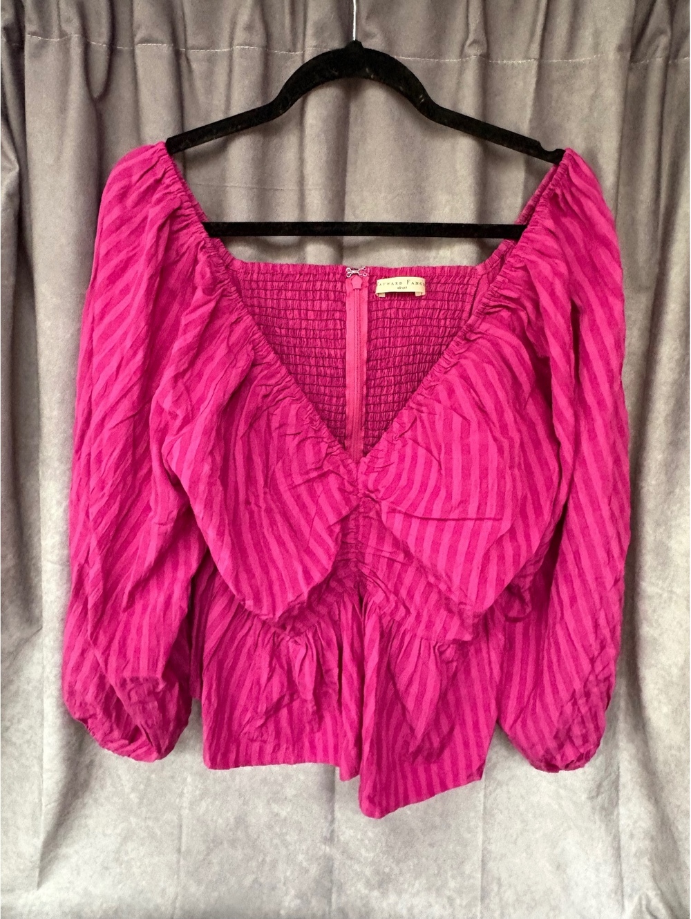 Wayward Fancies for eShakti Pink Jacquard Peplum Blouse Puff Sleeve Top